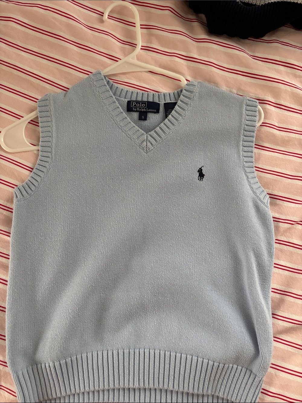 Polo by Ralph Lauren kids Light Blue V-Neck Sweater Vest with Navy Logo